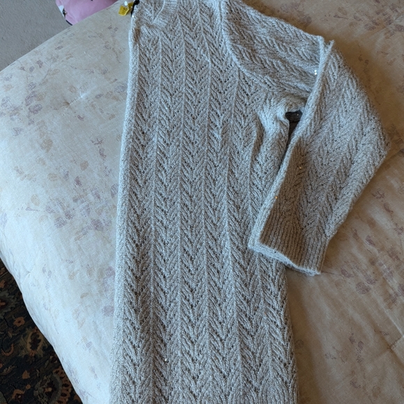 Talbot's Silver Pointelle Knit Sweater w/Silver threads and Sequins Plus 1X EUC - Picture 6 of 7